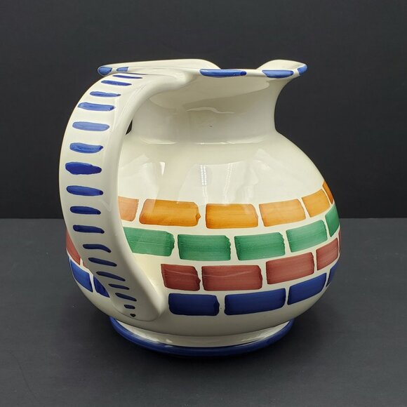 Pier 1 Colorful Blocks Pitcher Blue Red Green Orange Bricks Rectangles on Cream - Picture 5 of 8